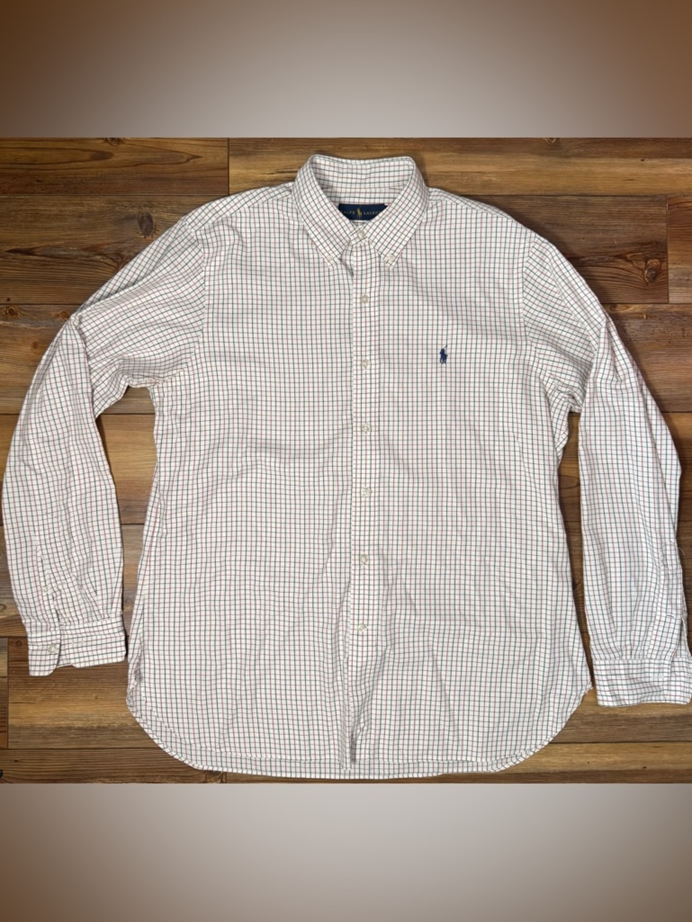 Ralph Lauren Button Down Shirt Mens Large 16.5 Check Plaid Classic Fit Long slee